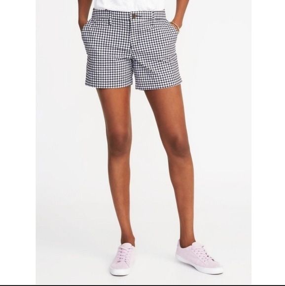 Old Navy Checkered Shorts Everyday Line Blue White Summer Womens 2 Cotton Blend - Picture 1 of 10